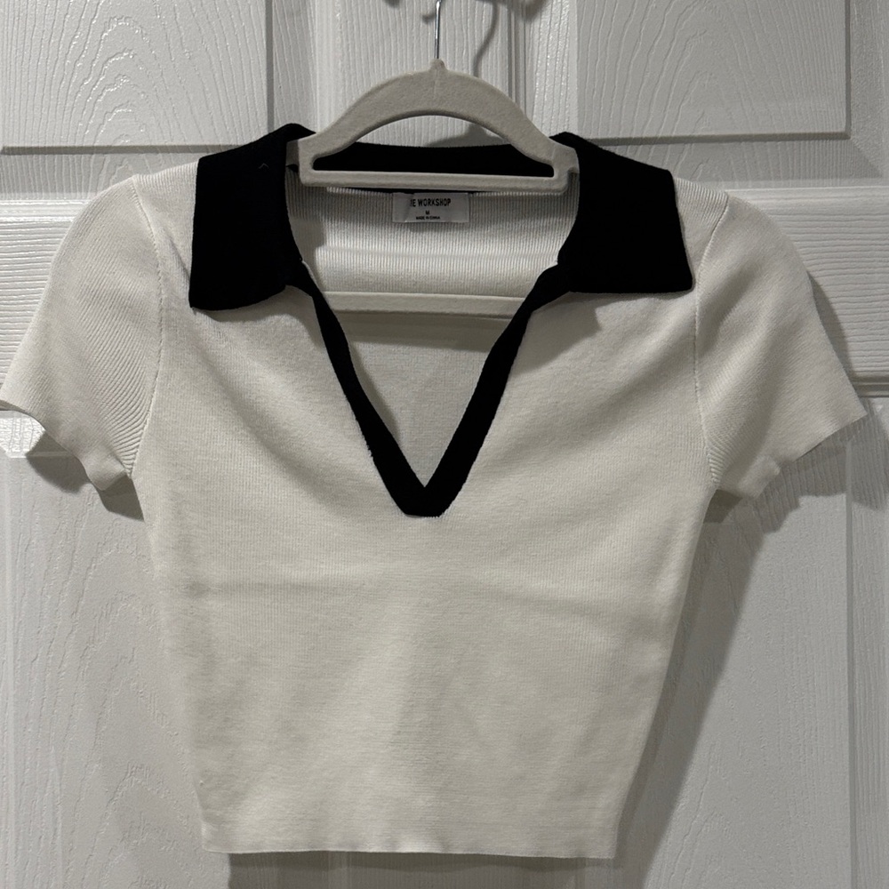 Women's White and Black Polo